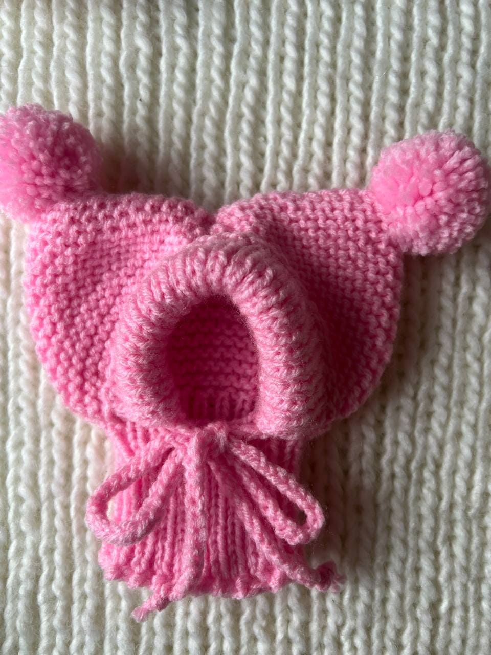 Knitted Hat for Small Dog Breeds with Covered Ears and Double Pom Poms