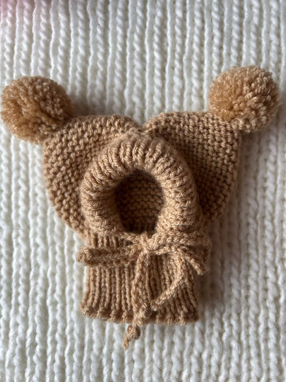 Knitted Hat for Small Dog Breeds with Covered Ears and Double Pom Poms