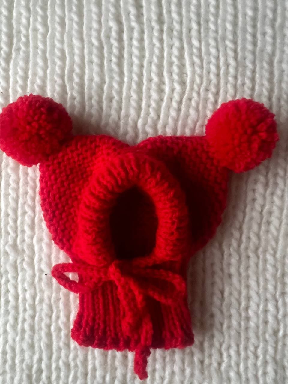 Knitted Hat for Small Dog Breeds with Covered Ears and Double Pom Poms