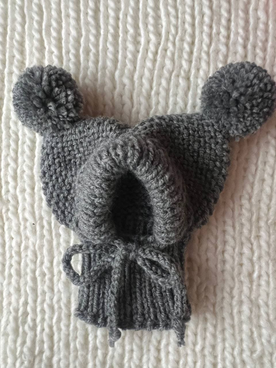 Knitted Hat for Small Dog Breeds with Covered Ears and Double Pom Poms