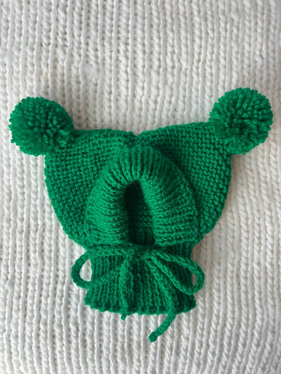 Knitted Hat for Small Dog Breeds with Covered Ears and Double Pom Poms